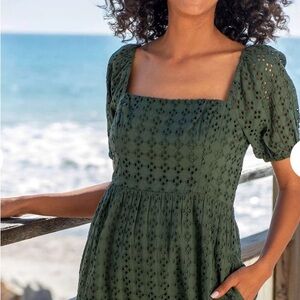 La Blanca Olive Green Smocked Dress